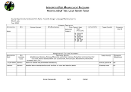 Integrated Pest Management Program: Monthly Ipm Treatment Report Form