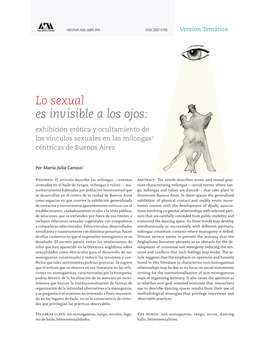 Lo Sexual Es Invisible a Los Ojos: Exhibición Erótica Y Ocultamiento De Los Vínculos Sexuales En Las Milongas1 Céntricas De Buenos Aires