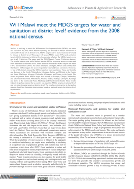 Will Malawi Meet the MDGS Targets for Water and Sanitation at District Level? Evidence from the 2008 National Census