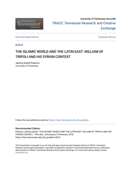 The Islamic World and the Latin East: William of Tripoli and His Syrian Context