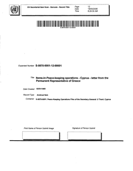 Title Items-In-Peace-Keeping Operations - Cyprus - Letter from the Permanent Representative of Greece