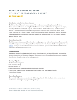 Norton Simon Museum Student Preparatory Packet Highlights