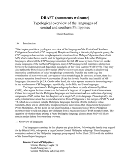 Typological Overview of the Languages of Central and Southern Philippines