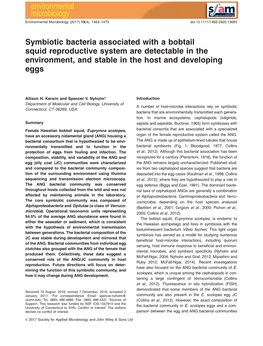 Symbiotic Bacteria Associated with a Bobtail Squid Reproductive System Are Detectable in the Environment, and Stable in the Host and Developing Eggs