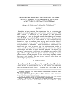 The Potential Impact of Rape Culture on Juror Decision Making: Implications for Wrongful Acquittals in Sexual Assault Trials