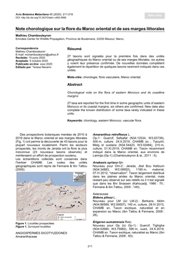 Note Chorologique Sur La Flore Du Maroc Oriental Et De Ses Marges Littorales