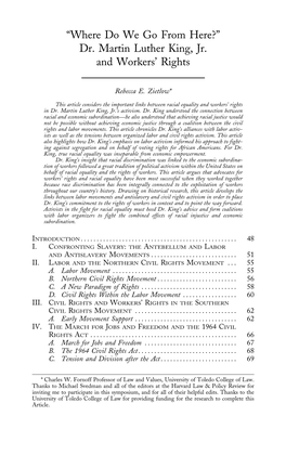 “Where Do We Go from Here?” Dr. Martin Luther King, Jr. and Workers’ Rights