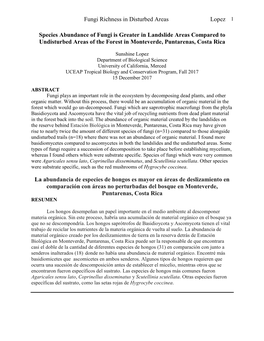 Fungi Richness in Disturbed Areas Lopez 1 Species Abundance Of