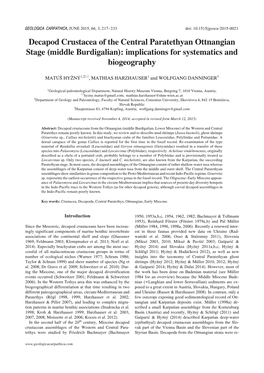 Decapod Crustacea of the Central Paratethyan Ottnangian Stage (Middle Burdigalian): Implications for Systematics and Biogeography