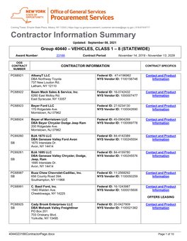 Contractor Information Summary