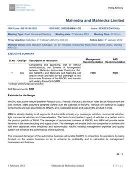 Mahindra and Mahindra Limited