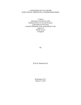 HART CRANE, THOM GUNN, and RICHARD SIKEN a Thesis