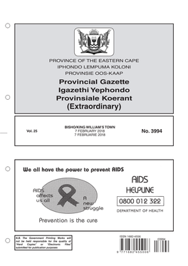 Provincial Gazette Igazethi Yephondo Provinsiale Koerant (Extraordinary)