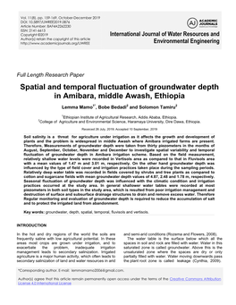 Spatial and Temporal Fluctuation of Groundwater Depth in Amibara, Middle Awash, Ethiopia