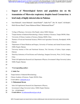 Impact of Meteorological Factors and Population Size on the Transmission of Micro-Size Respiratory Droplets Based Coronavirus: A