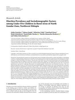 Research Article Diarrhea Prevalence and Sociodemographic Factors Among Under-Five Children in Rural Areas of North Gondar Zone, Northwest Ethiopia