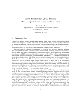 Solver Schemes for Linear Systems Oral Comprehensive Exam Position Paper
