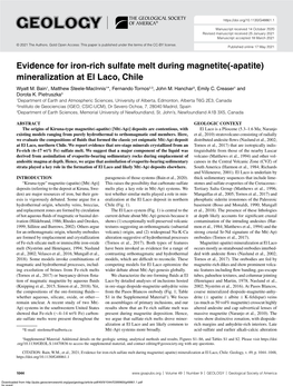 Evidence for Iron-Rich Sulfate Melt During Magnetite(-Apatite) Mineralization at El Laco, Chile Wyatt M