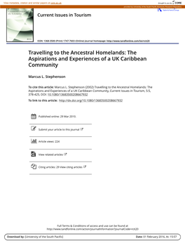 Travelling to the Ancestral Homelands: the Aspirations and Experiences of a UK Caribbean Community