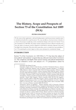 The History, Scope and Prospects of Section 73 of the Constitution Act 1889 (WA)