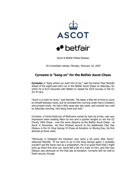 Cyrname Is "Bang On" for the Betfair Ascot Chase