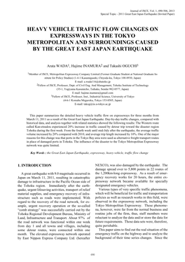 Heavy Vehicle Traffic Flow Changes on Expressways in the Tokyo Metropolitan and Surroundings Caused by the Great East Japan Earthquake