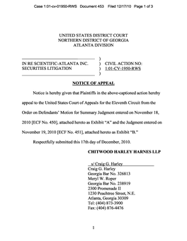 In Re: Scientific-Atlanta, Incorporated Securities Litigation 01-CV-01950