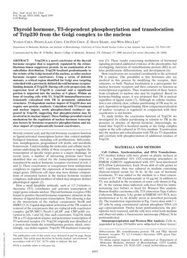 Thyroid Hormone, T3-Dependent Phosphorylation and Translocation of Trip230 from the Golgi Complex to the Nucleus