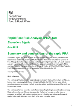 Rapid Pest Risk Analysis (PRA) For: Euzophera Bigella