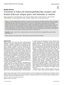 Variations in Killer-Cell Immunoglobulin-Like Receptor and Human Leukocyte Antigen Genes and Immunity to Malaria