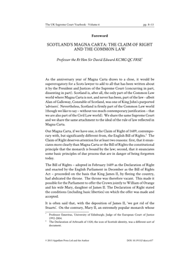 Scotland's Magna Carta: the Claim of Right and the Common Law