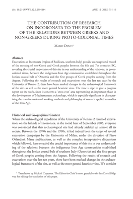 The Contribution of Research on Incoronata to the Problem of the Relations Between Greeks and Non-Greeks During Proto-Colonial Times