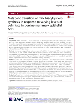 Metabolic Transition of Milk Triacylglycerol Synthesis In