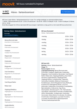 M2 Buss Rutetabell & Linjerutekart