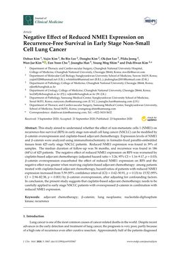 Negative Effect of Reduced NME1 Expression on Recurrence