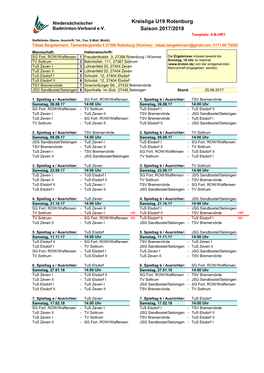Kreisliga U19 Rotenburg Saison 2017/2018