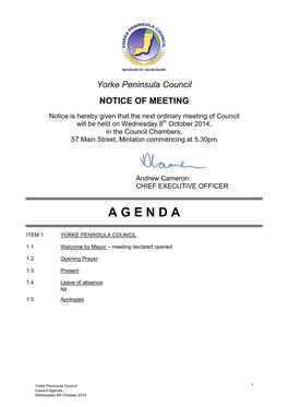 Council Agenda – 8 October 2014