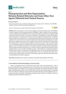 Melanin-Related Molecules and Some Other New Agents Obtained from Natural Sources