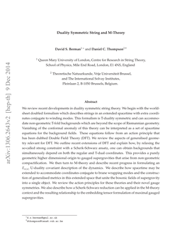 Arxiv:1306.2643V2 [Hep-Th] 9 Dec 2014 Otx N H Eutn Eainhpt H Medn Ten Supergravities