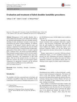 Evaluation and Treatment of Failed Shoulder Instability Procedures