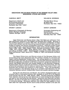 Ordovician and Silurian Strata in the Genesee Valley Area Sequences, Cycles and Facies
