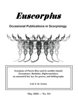 Scorpions of Puerto Rico and Its Satellite Islands (Scorpiones: Buthidae, Diplocentridae): an Аnnotated List, Key for Genera, and Bibliography