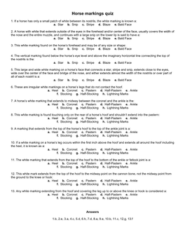 Horse Markings Quiz