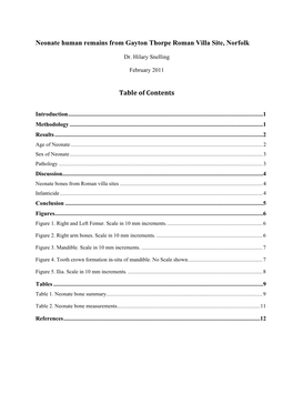 Neonate Human Remains from Gayton Thorpe Roman Villa Site, Norfolk Table of Contents