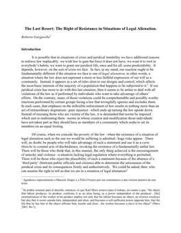 The Last Resort: the Right of Resistance in Situations of Legal Alienation