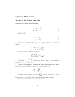 Gaussian Elimination Notation for Linear Systems