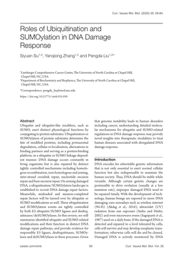 Roles of Ubiquitination and Sumoylation in DNA Damage Response