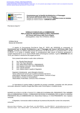 1 Campogalliano Carpi Novi Di Modena Soliera Prot.Gen.Le Carpi N.° VERBALE DI SEDUTA DELLA COMMISSIONE PER LA QUALITA' ARCHI