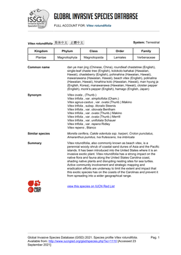 Vitex Rotundifolia Global Invasive Species Database (GISD)