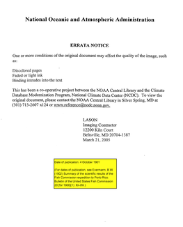 Bulletin of the United States Fish Commission 20[For1900](1):XI-XV.) Blank Page Retained for Pagination SM JKMTIFIG UIOWIIY